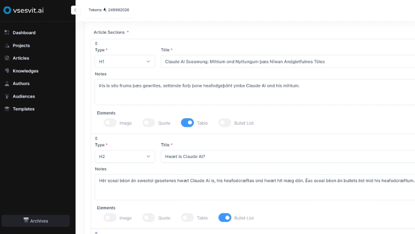 generate an article structure